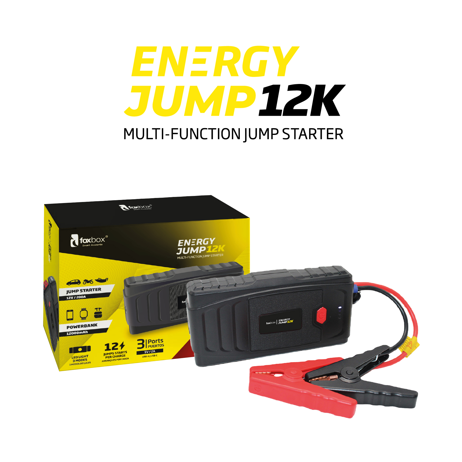 Arrancador Auto Moto Foxbox Energy Jump 12k Bateria Getbox - Tienda Clic
