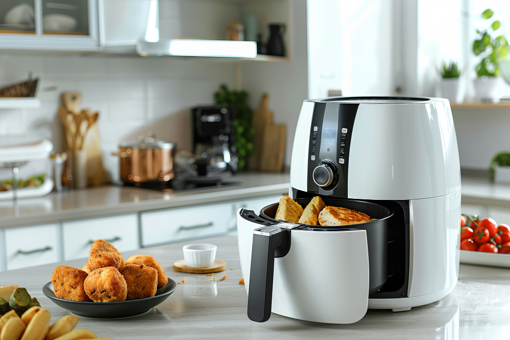 Airfryer FoxBox Genus Aeris vs microondas tradicional en una cocina moderna