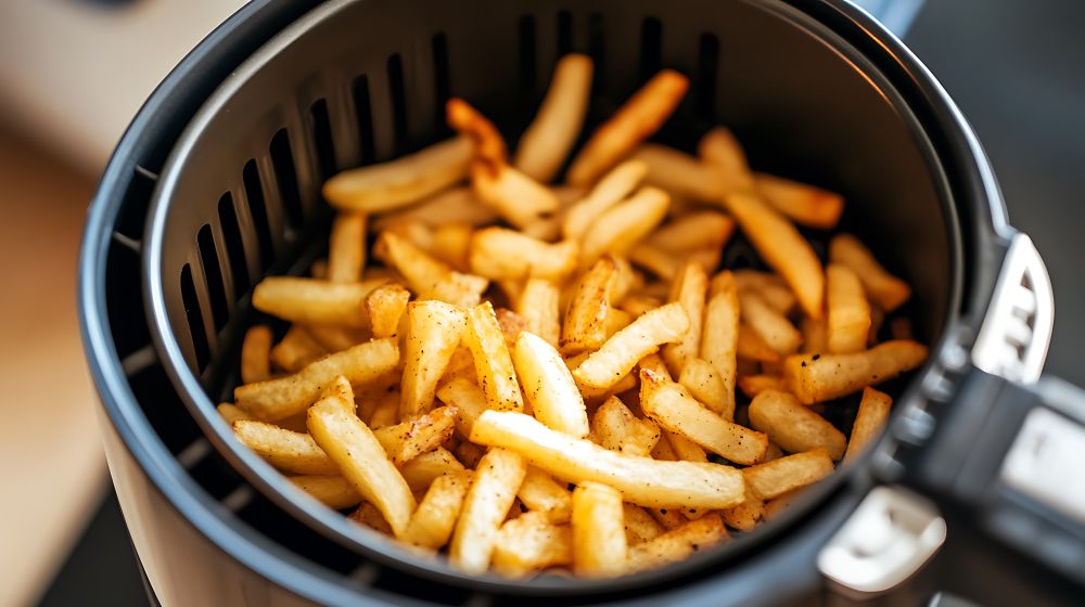 Comparativa entre airfryer y freidora tradicional en una cocina moderna.